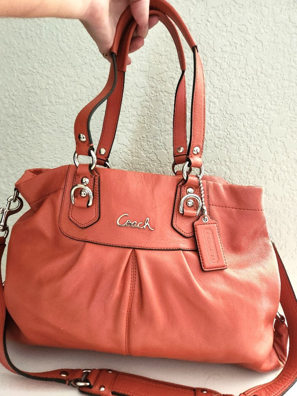 Coach Ashley Coral Leather Shoulder Bag Handbag Purse